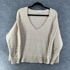 Sweater Womens XL Beige Knit Vneck Bohemian Oversized Boho